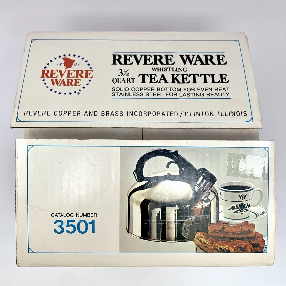 Revere Ware 3.5 Qt Whistling Tea Kettle #3501 Copper Bottom Rome NY 1970s NEW